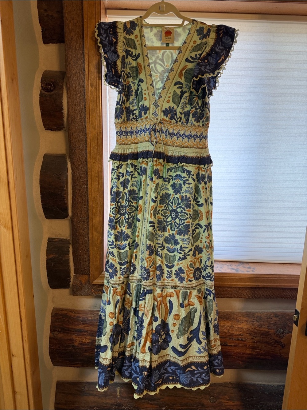 FARM Rio Green Floral Tiered Maxi Dress with Blue and Yellow Accents - Picture 3 of 3